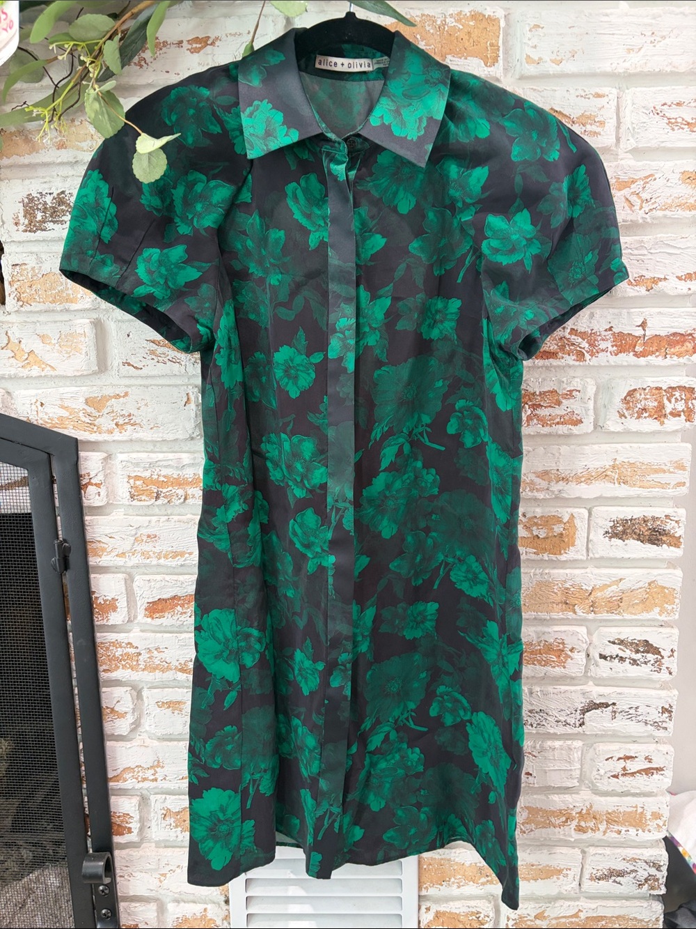 Alice + Olivia Black Dress with Emerald Green Floral Print
